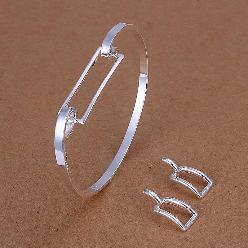 Silver Jewelry Sets Square Bangle&Earring African Jewelry Set18 3