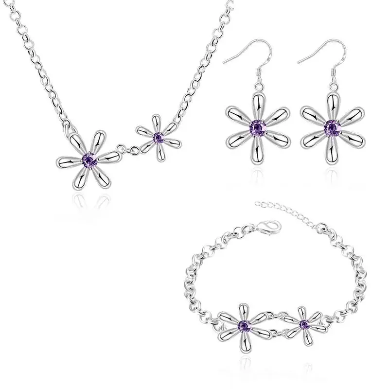 Silver Jewelry Sets Star Crystal Necklace + Earrings + Bracelet African Jewelry Set Ruby Jewelry 27 1