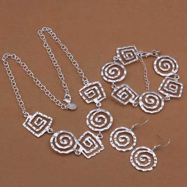 Silver Jewelry Setsilver Plated Jewelryround Thread Necklace+Bracelet+Earring Set Smts43 1