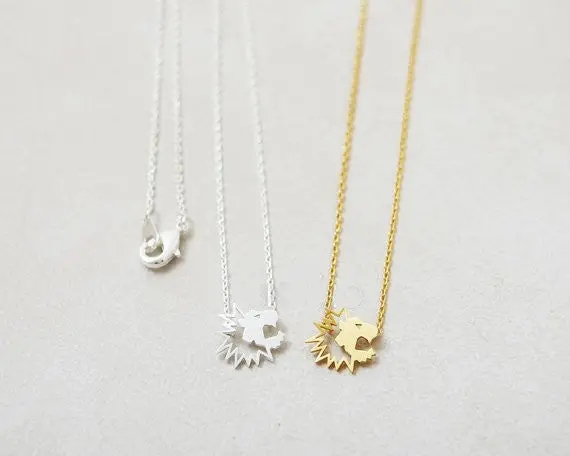 Silver Lion Head Necklace Tiny Lion Necklace Cute Lion Face Pendant Necklace 30Pcs-N129 2