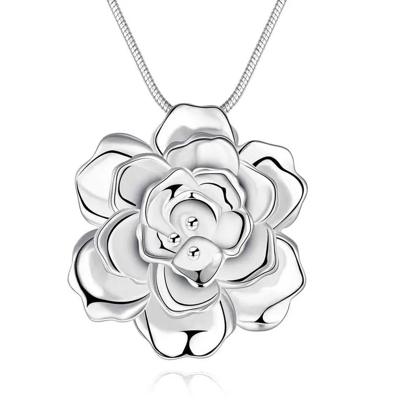 Silver Necklace Rose Maxi Necklace Collier Plastron 773 1
