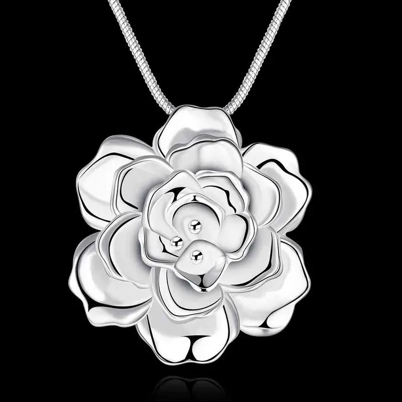 Silver Necklace Rose Maxi Necklace Collier Plastron 773 2