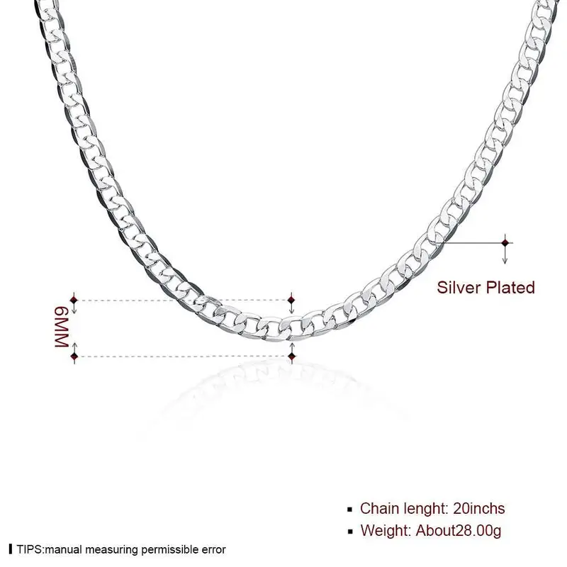 Silver Necklace Women 6Mm Sideways Chain Collier 47 2