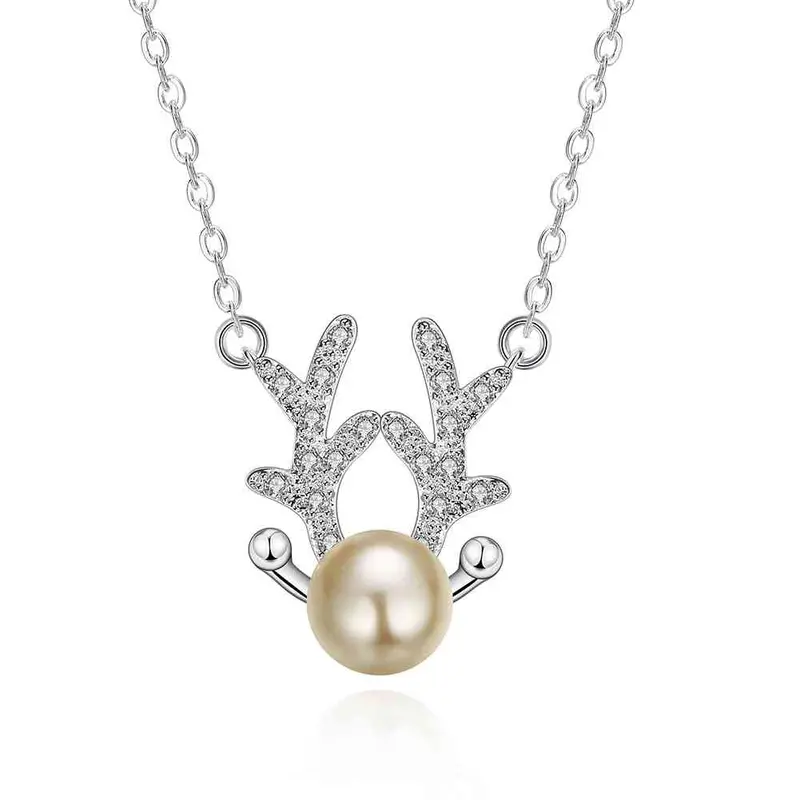 Silver Necklace Women Antlers Collares Charm 8 3 1