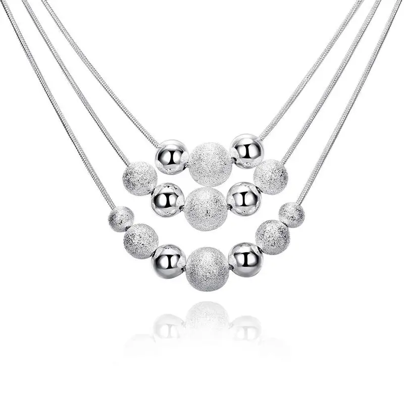 Silver Necklaces Three Line Multi Beads Colar Feminino Margarida  2 1