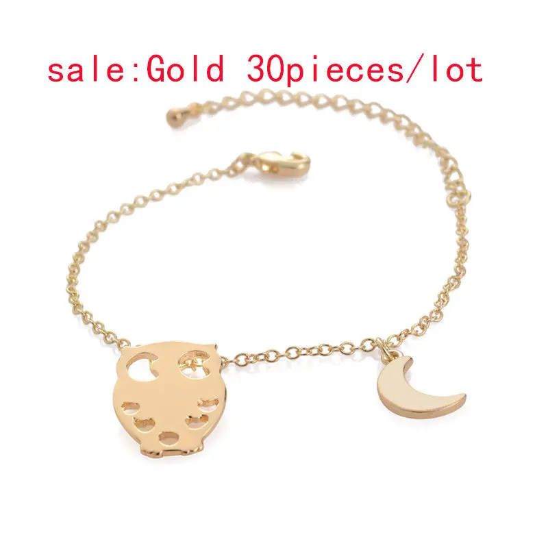Silver Night Owl And Moon Pendant Bracelets Bangles Girl Gifts 10Pcs30pcs-B011 1