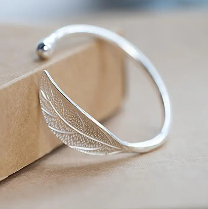Silver Open Leaf Cuff Bracelet Bangles Birthday Gift Sysz014 1