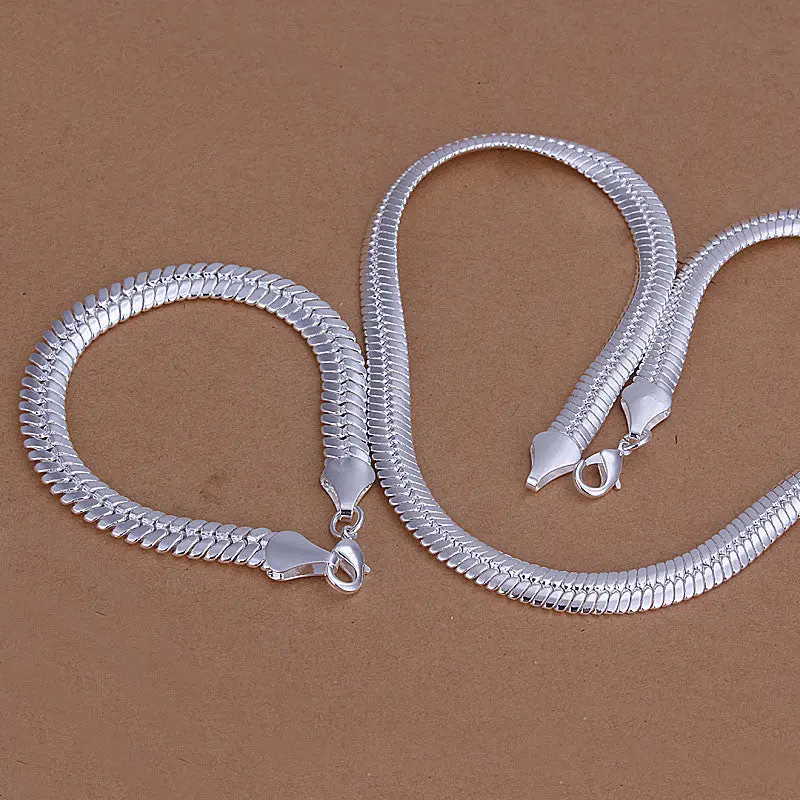 Silver Plated 1 Mm Jewelry Sets Necklace Bracelet Bangle Earring Ring Smts214 1