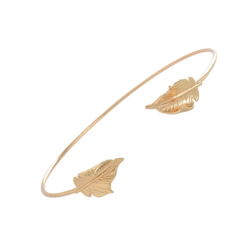 Silver Plated Adjustable Double Leaf Bracelet Bangles 10Pcs-G027 1