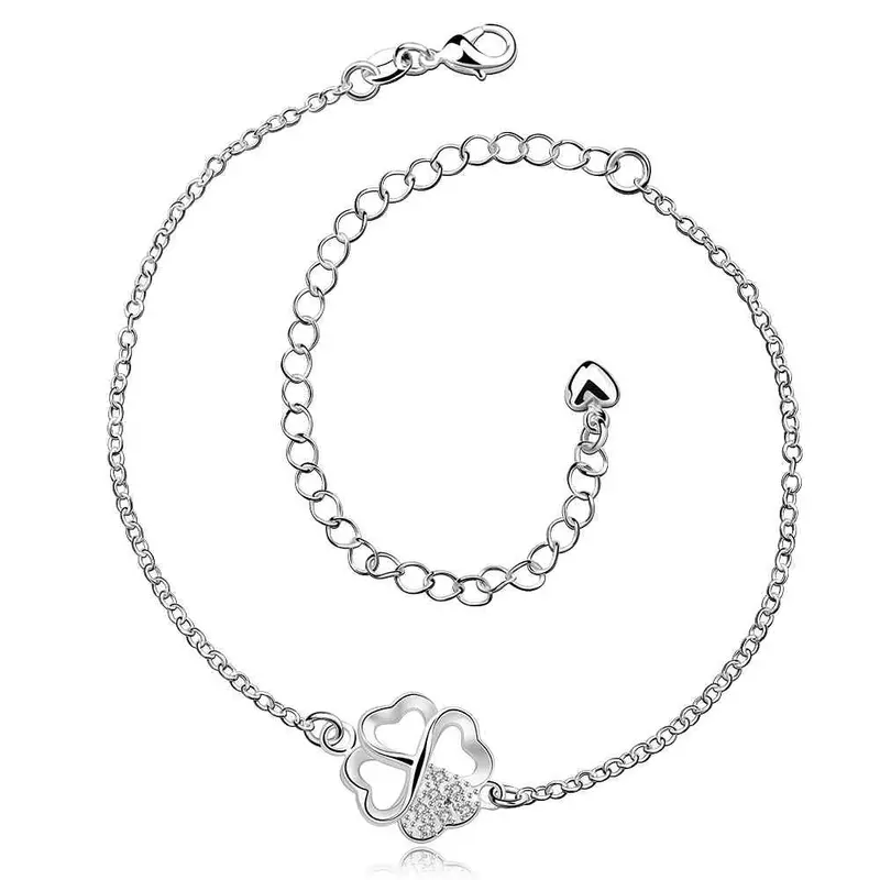 Silver Plated Anklet Clover White Leg Bracelet Personalized Smta 3 1