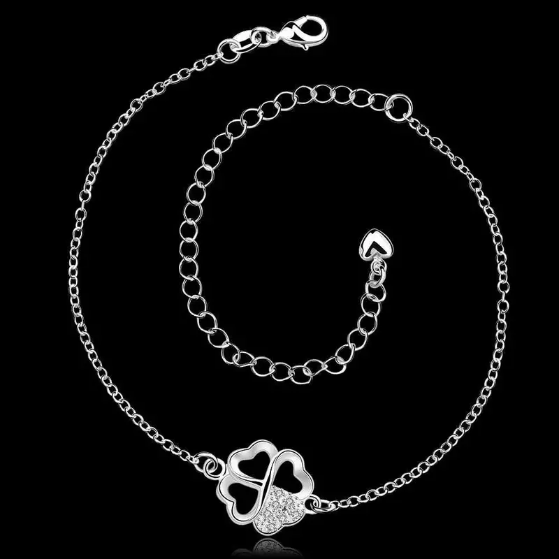 Silver Plated Anklet Clover White Leg Bracelet Personalized Smta 3 2