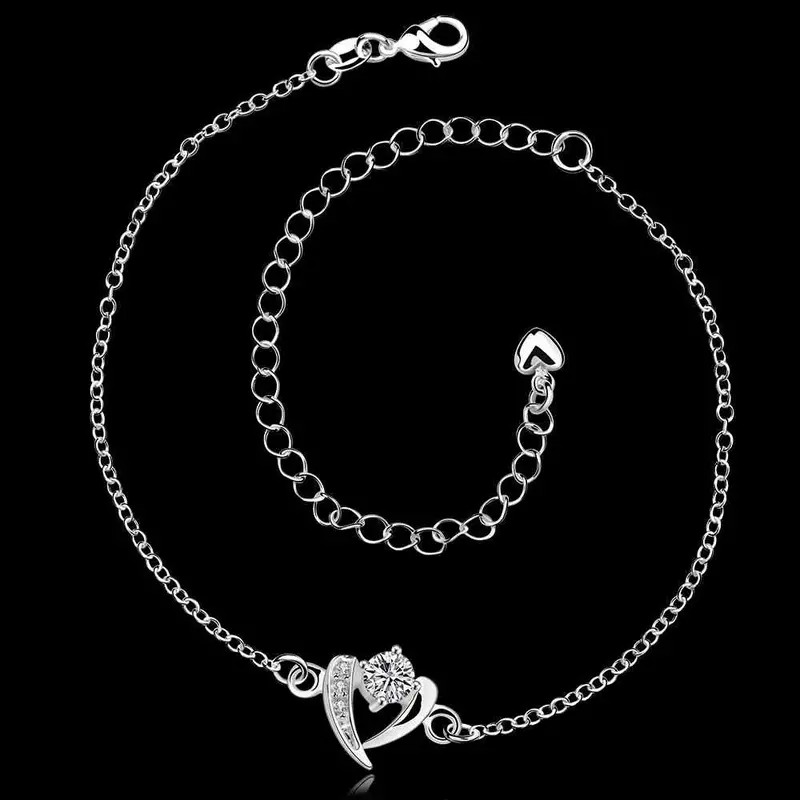 Silver Plated Anklet Heart Whites Bracelet Leg Margarida Smta 31 2