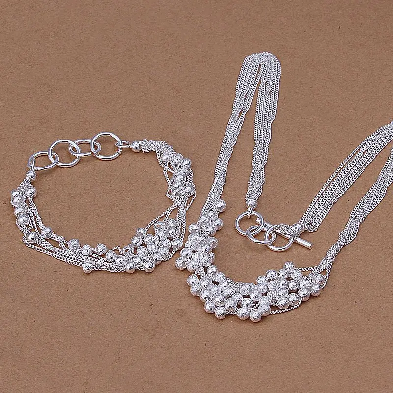 Silver Plated Bead Jewelry Sets Silver Plated Necklace Bracelet Earring Frees Hipping Smts142 1