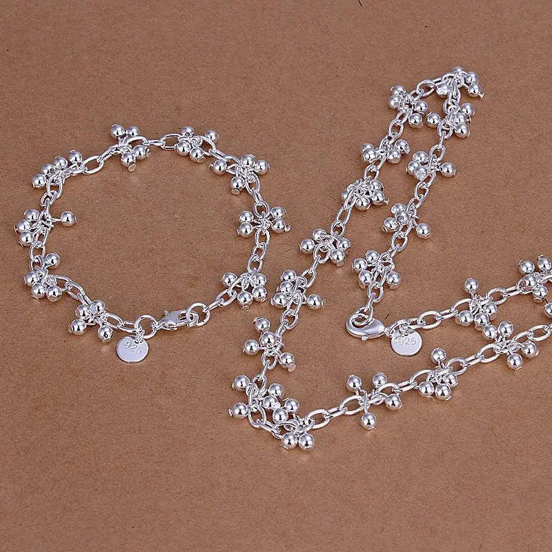 Silver Plated Beads Jewelry Sets Necklace Bracelet Bangle Earring Ring Smts212 1