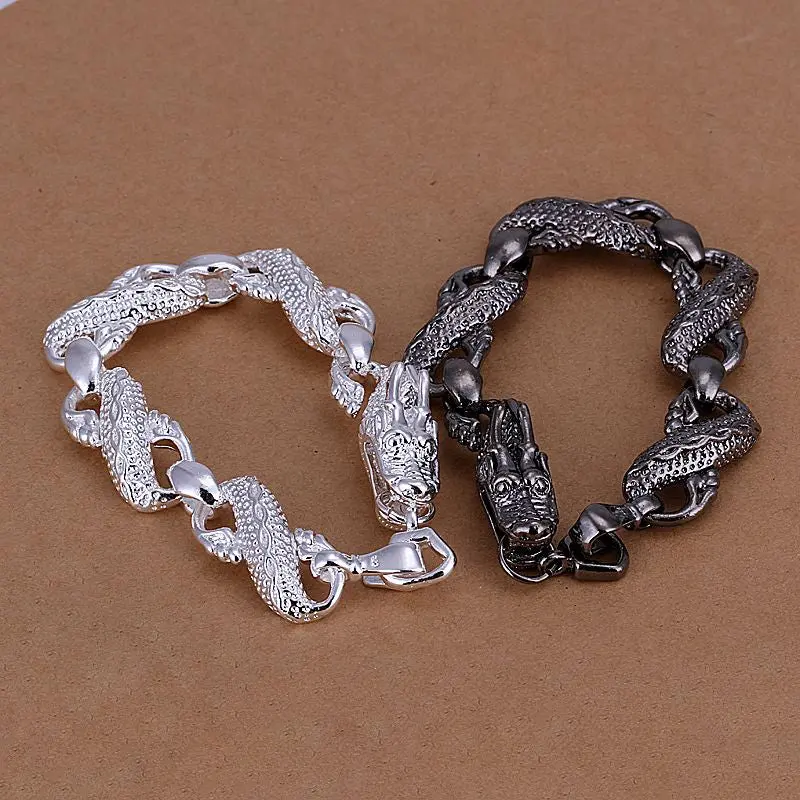 Silver Plated Black White Dragon Jewelry Sets Silver-Plated Bracelets Smts 96 1