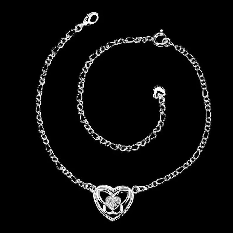 Silver Plated Bracelet Anklets Heart Set Crystal Ankle Bracelet Bone 2