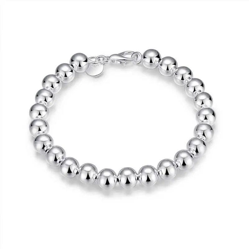 Silver Plated Bracelet Jewelry 8Mm Rosary Ball Bead Bracelet Bangle126 1