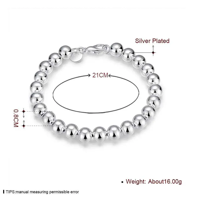 Silver Plated Bracelet Jewelry 8Mm Rosary Ball Bead Bracelet Bangle126 2
