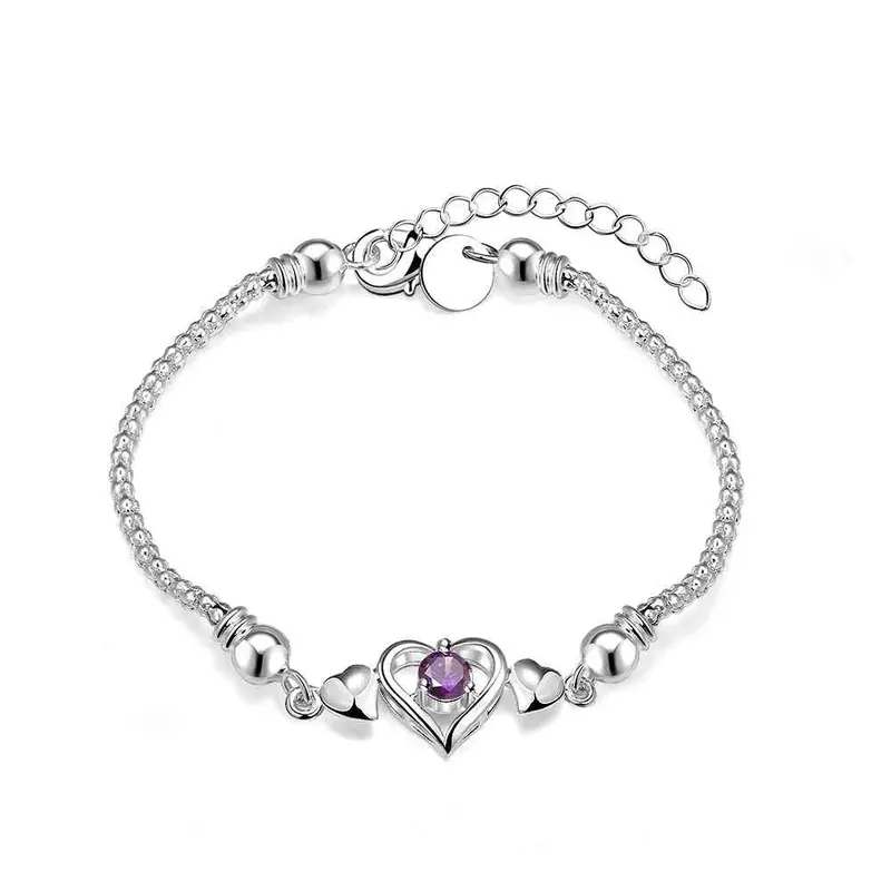 Silver Plated Bracelets Amp Bangles Heart-Shaped Insets Pulseira Feminina Fine Jewelry Hbh 53 1