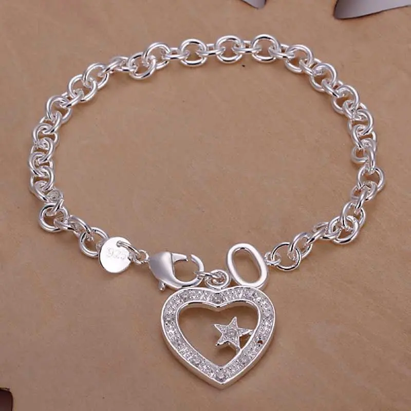 Silver Plated Bracelets & Bangles Heart Tag To Pulseira Masculina Jewelry Hbh 28 1