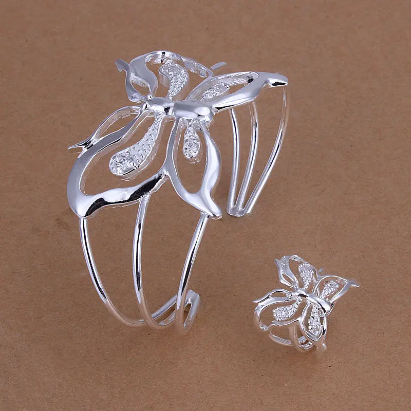Silver Plated Butterfly Jewelry Sets Necklace Bracelet Bangle Earring Ring Smts26 1
