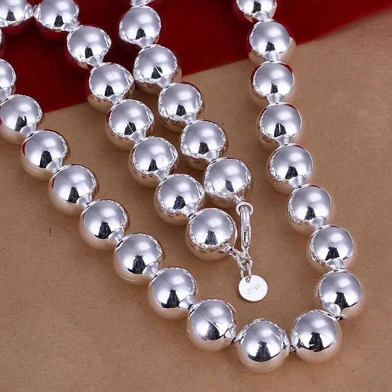Silver Plated Chain 14Mm Beads Necklaces Pendants Men Jewelry  68 1