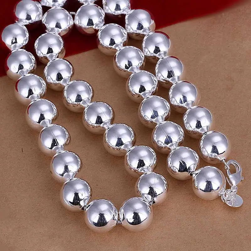Silver Plated Chain 14Mm Beads Necklaces Pendants Men Jewelry 68 2