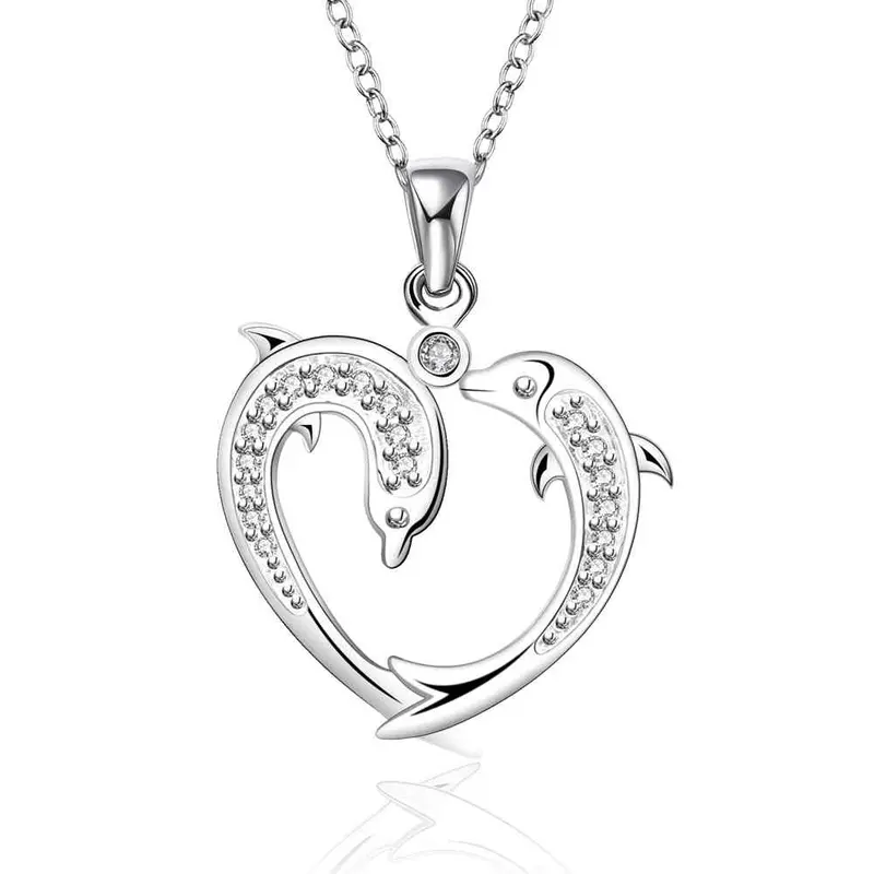 Silver Plated Chain 2 Dolphin Playing Necklaces Pendants Men Jewelry 589 1