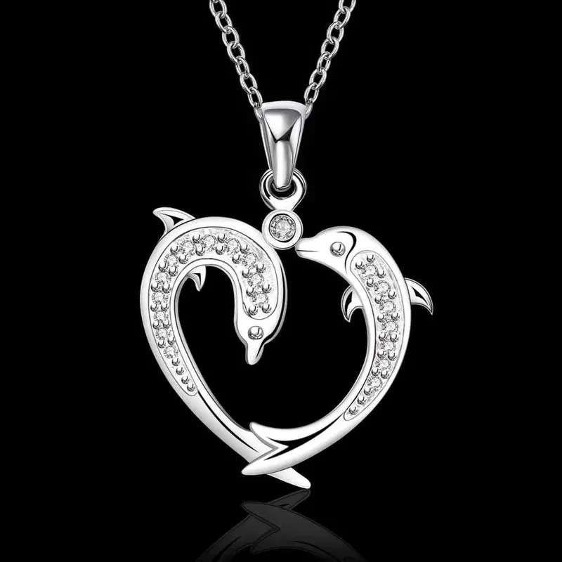 Silver Plated Chain 2 Dolphin Playing Necklaces Pendants Men Jewelry 589 2