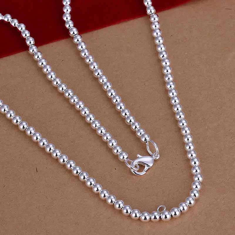 Silver Plated Chain 4Mm/18Inch Beads Necklaces Pendants Men Jewelry 114 1