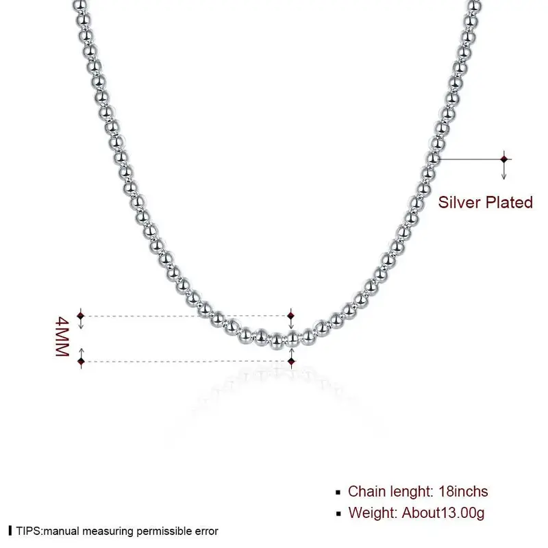 Silver Plated Chain 4Mm/18Inch Beads Necklaces Pendants Men Jewelry 114 2