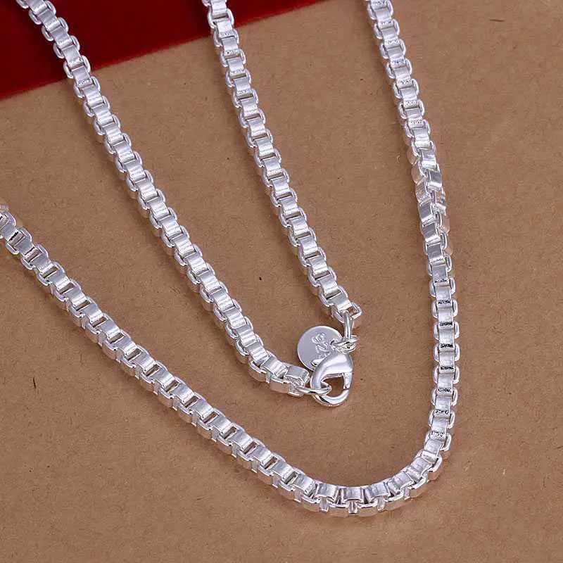Silver Plated Chain 4Mm/2 Inch Box Chain Necklaces Pendants Men Jewelry  16 1