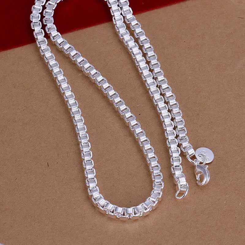 Silver Plated Chain 4Mm/2 Inch Box Chain Necklaces Pendants Men Jewelry 16 2
