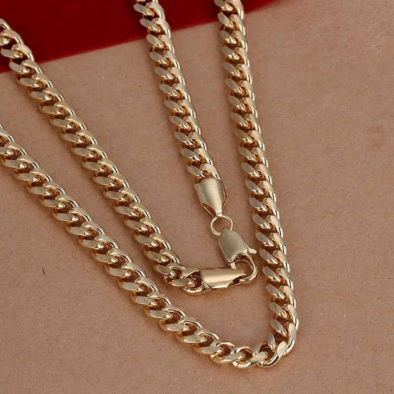 Silver Plated Chain 7Mm Golden Sideways Necklaces Pendants Men Jewelry 238 1