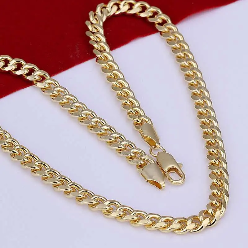 Silver Plated Chain 7Mm Golden Sideways Necklaces Pendants Men Jewelry 238 2