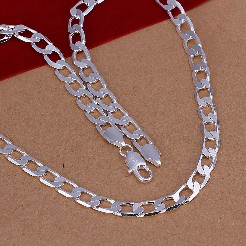 Silver Plated Chain 8M/2 Inch Flat Sideways Necklaces Pendants Men Jewelry  34 1