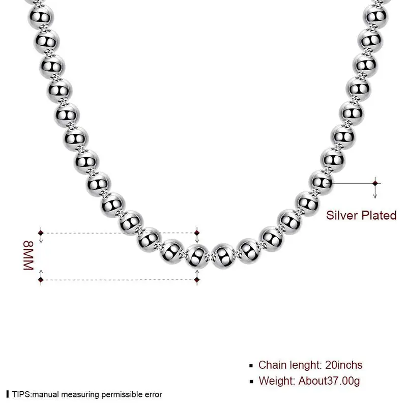 Silver Plated Chain 8Mm Beads Necklaces Pendants Men Jewelry 111 1