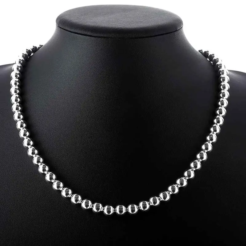 Silver Plated Chain 8Mm Beads Necklaces Pendants Men Jewelry 111 2