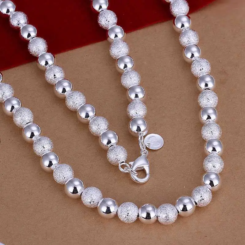 Silver Plated Chain 8Mm Sand And Smooth Bead Necklaces Pendants Men Jewelry  86 1