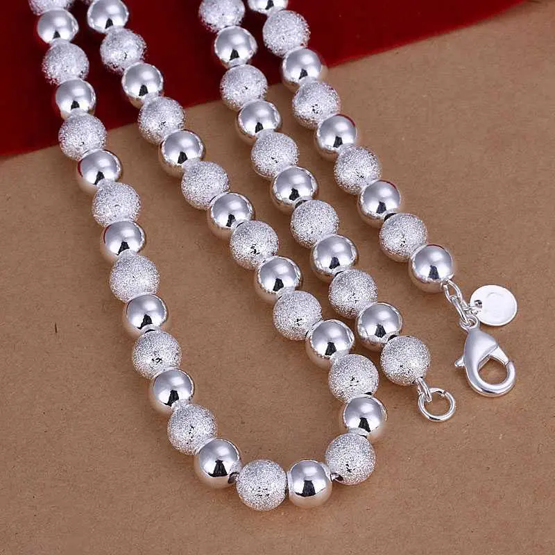 Silver Plated Chain 8Mm Sand And Smooth Bead Necklaces Pendants Men Jewelry 86 2