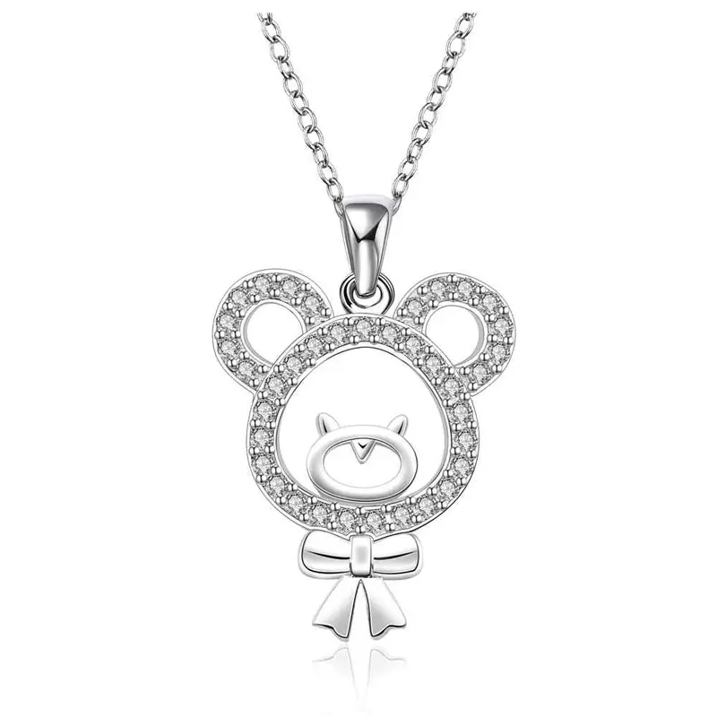 Silver Plated Chain Bear Cute Bow Necklaces Pendants Men Jewelry 577 1