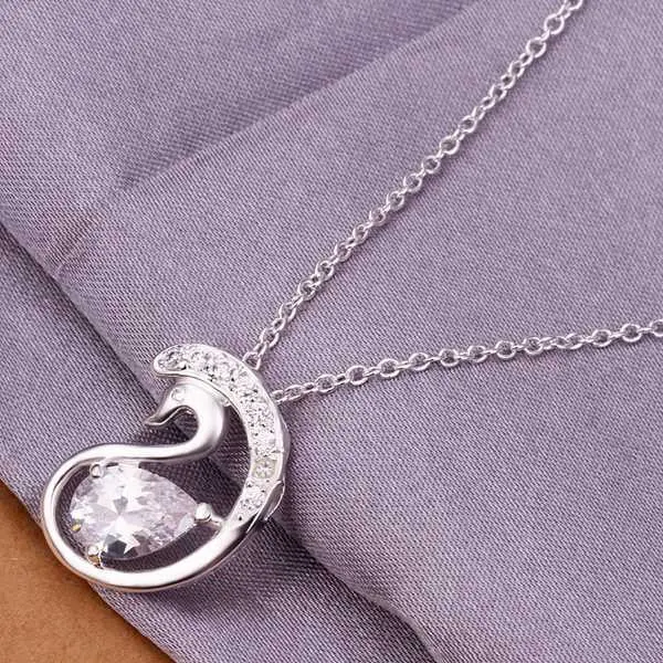 Silver Plated Chain Bezel Stone Swan Necklaces Pendants Men Jewelry 326 1