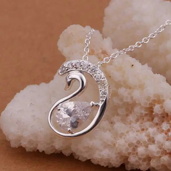 Silver Plated Chain Bezel Stone Swan Necklaces Pendants Men Jewelry 326 2