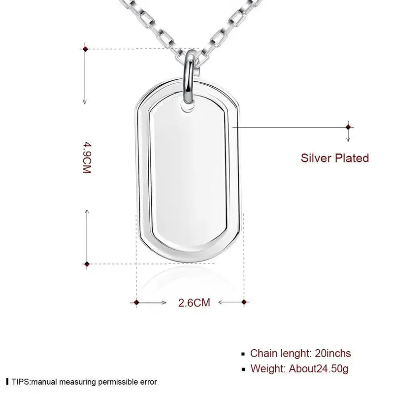 Silver Plated Chain Big Nameplate Pendant Necklaces Pendants Men Jewelry 273 2