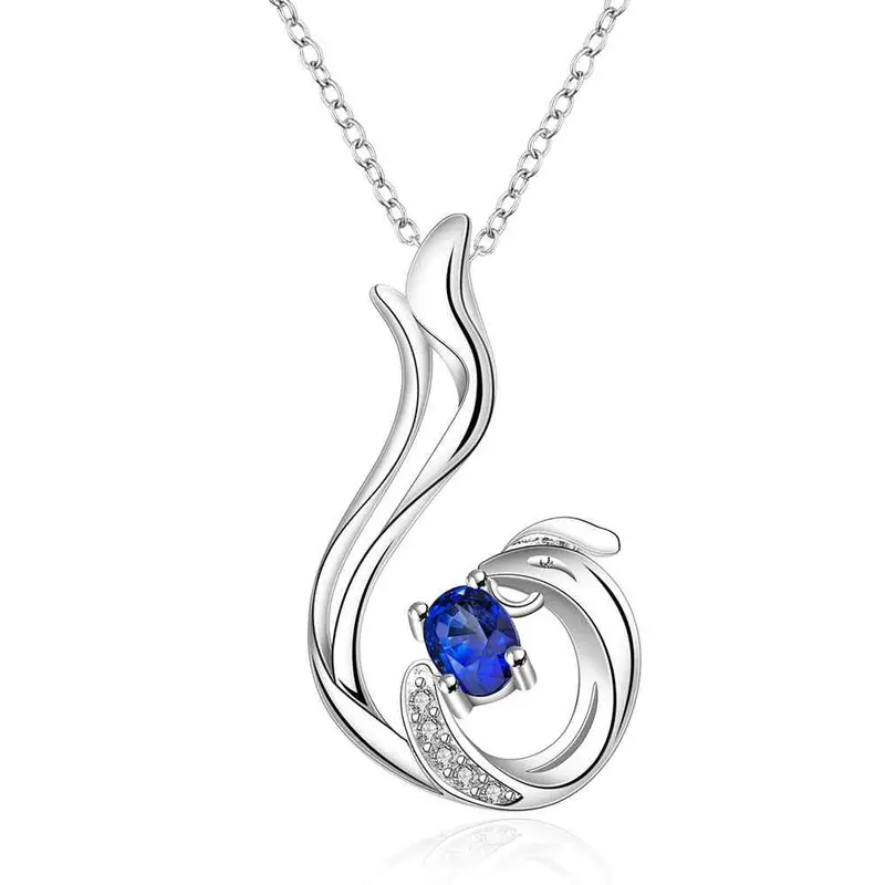 Silver Plated Chain Blue Crystal Necklaces Pendants Men Jewelry 683 1