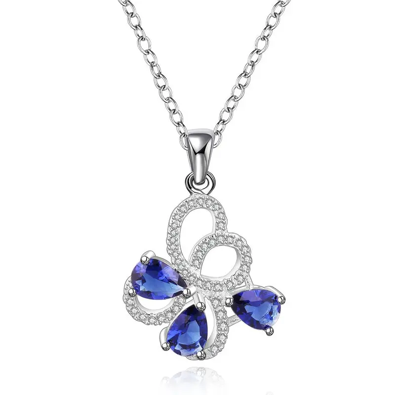 Silver Plated Chain Blue Flower Necklaces Pendants Men Jewelry 554 1