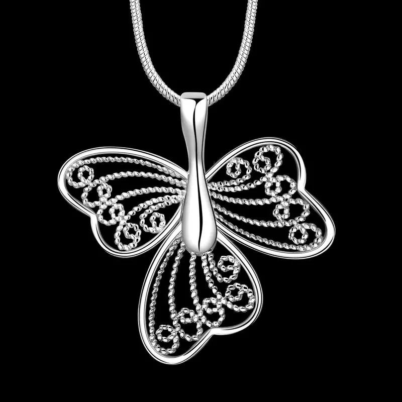 Silver Plated Chain Buttfly 3 Wing Necklaces Pendants Men Jewelry 688 2