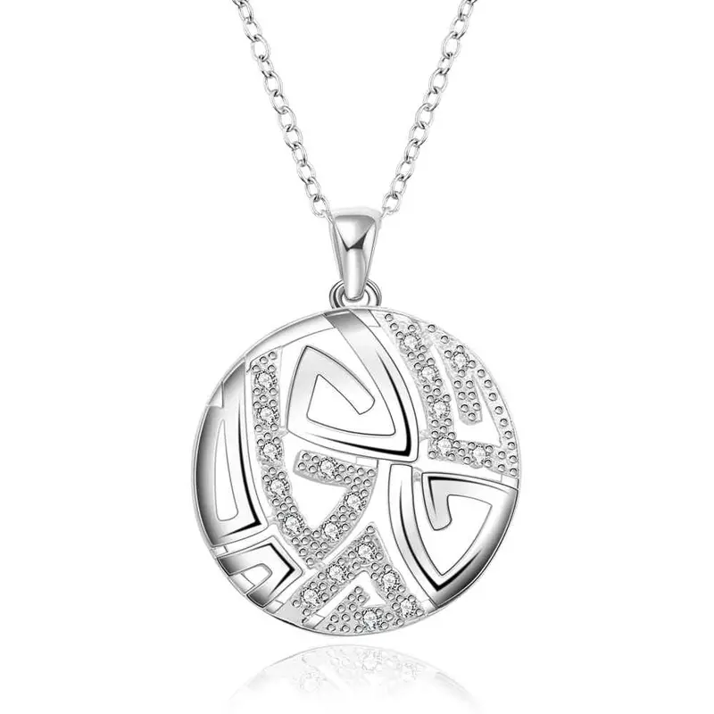 Silver Plated Chain Circle Pan Word Necklaces Pendants Men Jewelry 638 1