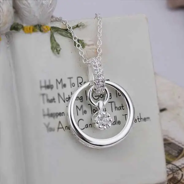 Silver Plated Chain Circle Round Crystal Necklaces Pendants Men Jewelry 383 2