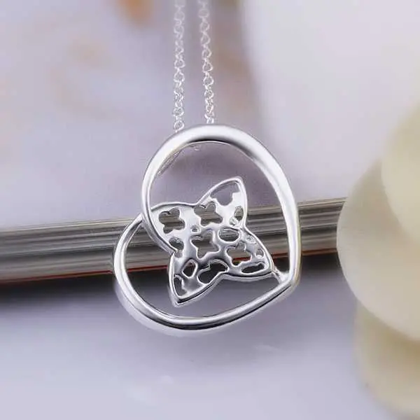 Silver Plated Chain Clover Heart Necklaces Pendants Men Jewelry 374 1